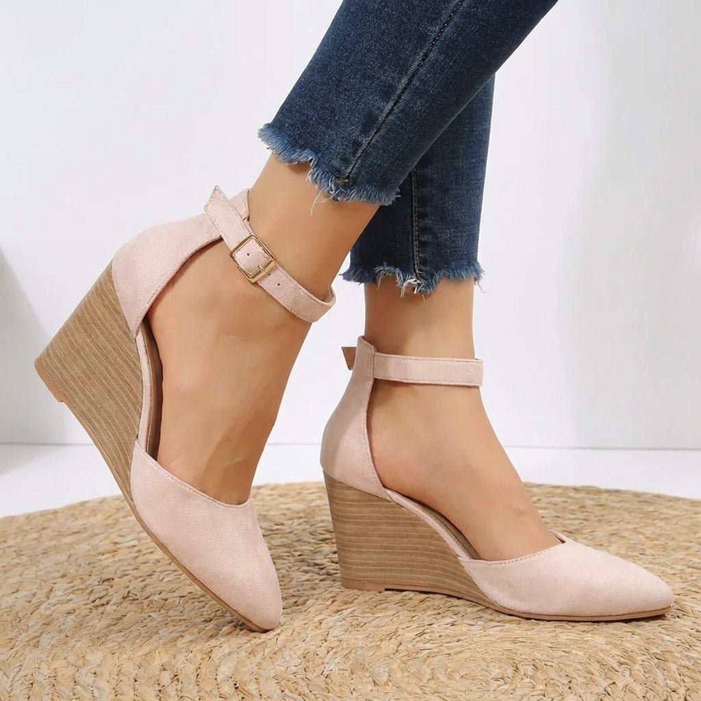 Voda | Women’s Pointed-Toe Ankle Strap Wedge – Chic Comfort Lift & Refined Artisan Finish Pink