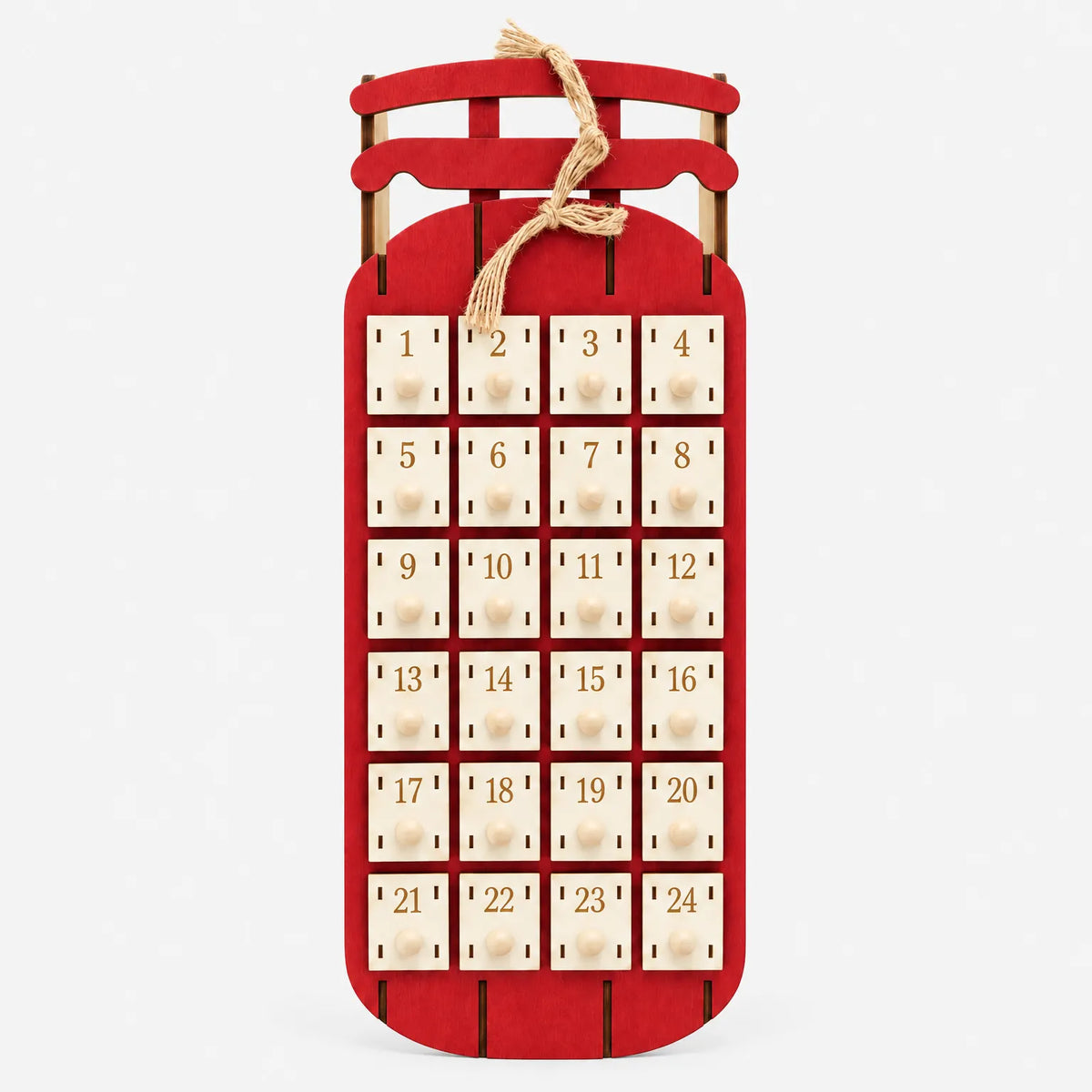 Wooden Advent Calendar Sleigh – Reusable Fillable Christmas Countdown with Drawers, Hanging Rope, Natural Wood Default Title