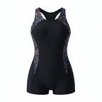 Sleek One-Piece Swimsuit with Sculpted Silhouette and Patterned Accents 1
