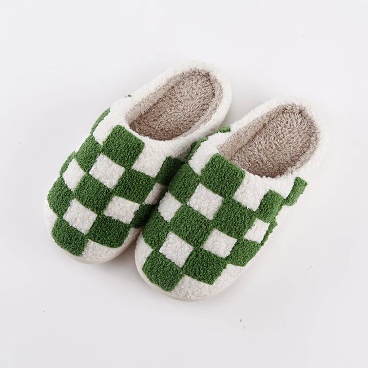Slippers Inner Fleece Checkerboard Warm Slippers Slippers Green