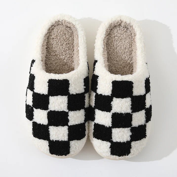 Slippers Inner Fleece Checkerboard Warm Slippers Slippers Black