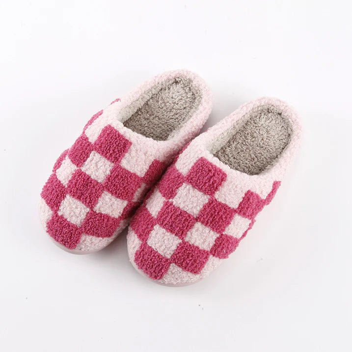Slippers Inner Fleece Checkerboard Warm Slippers Slippers Pink