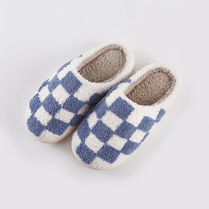 Slippers Inner Fleece Checkerboard Warm Slippers Slippers Blue