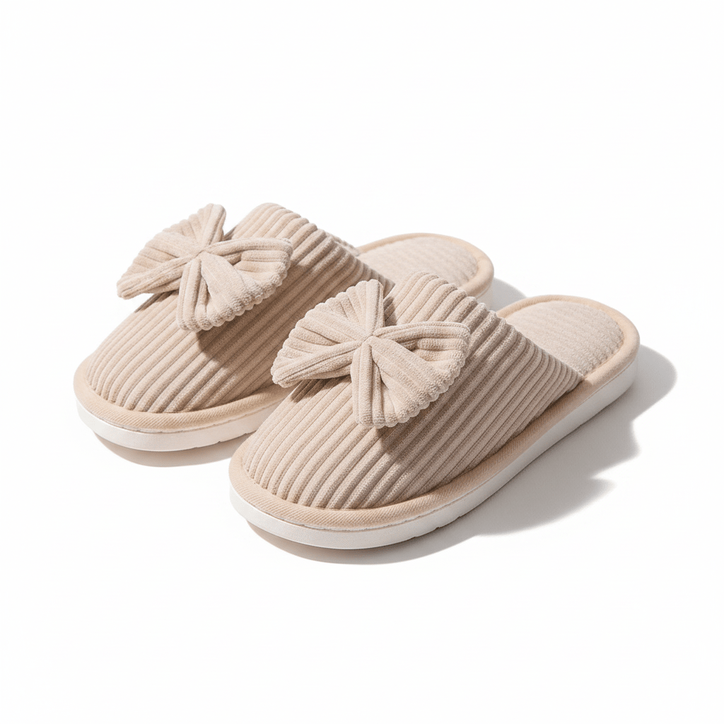 Slippers with Bow - Warm Slippers with Soft Lining
