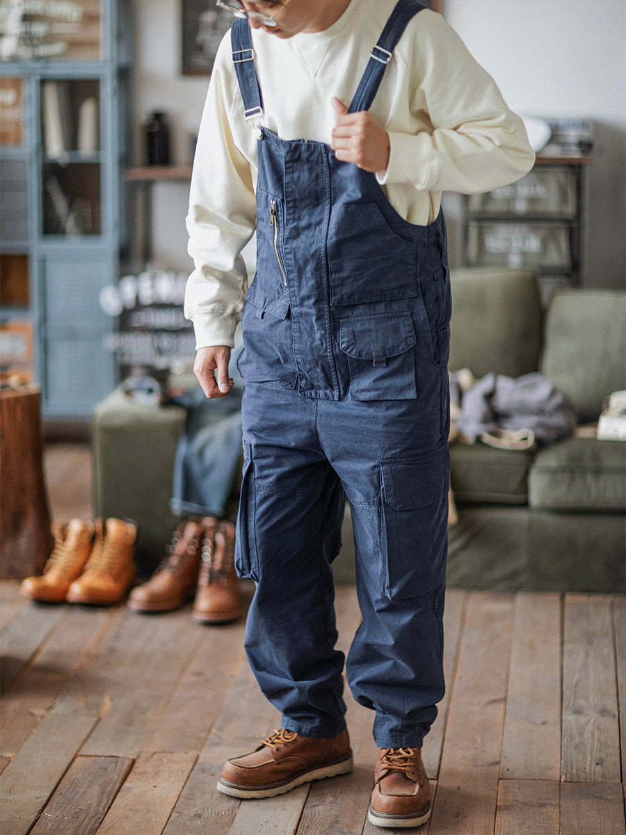 Men’s Slouchy Artisan Overalls in Olive, showing front view.