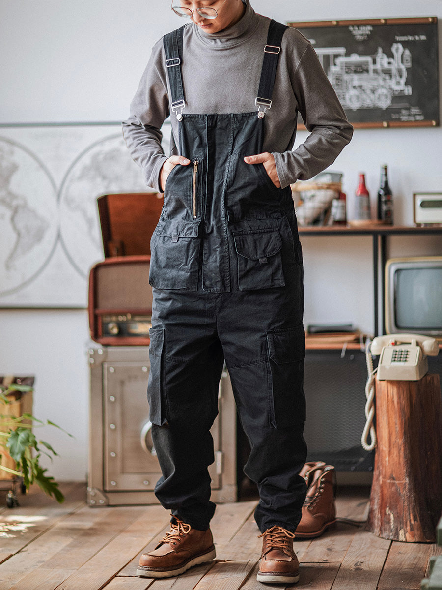 Men’s Slouchy Artisan Overalls in Olive color with relaxed silhouette.