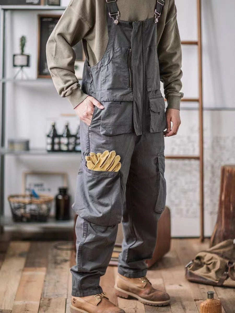 Men’s Slouchy Artisan Overalls in Navy Blue color with relaxed canvas.