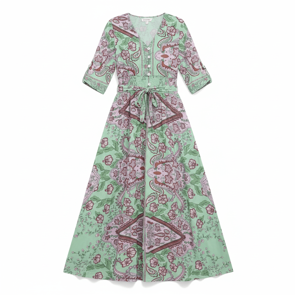Women's Smocked Printed Half Sleeve Dress