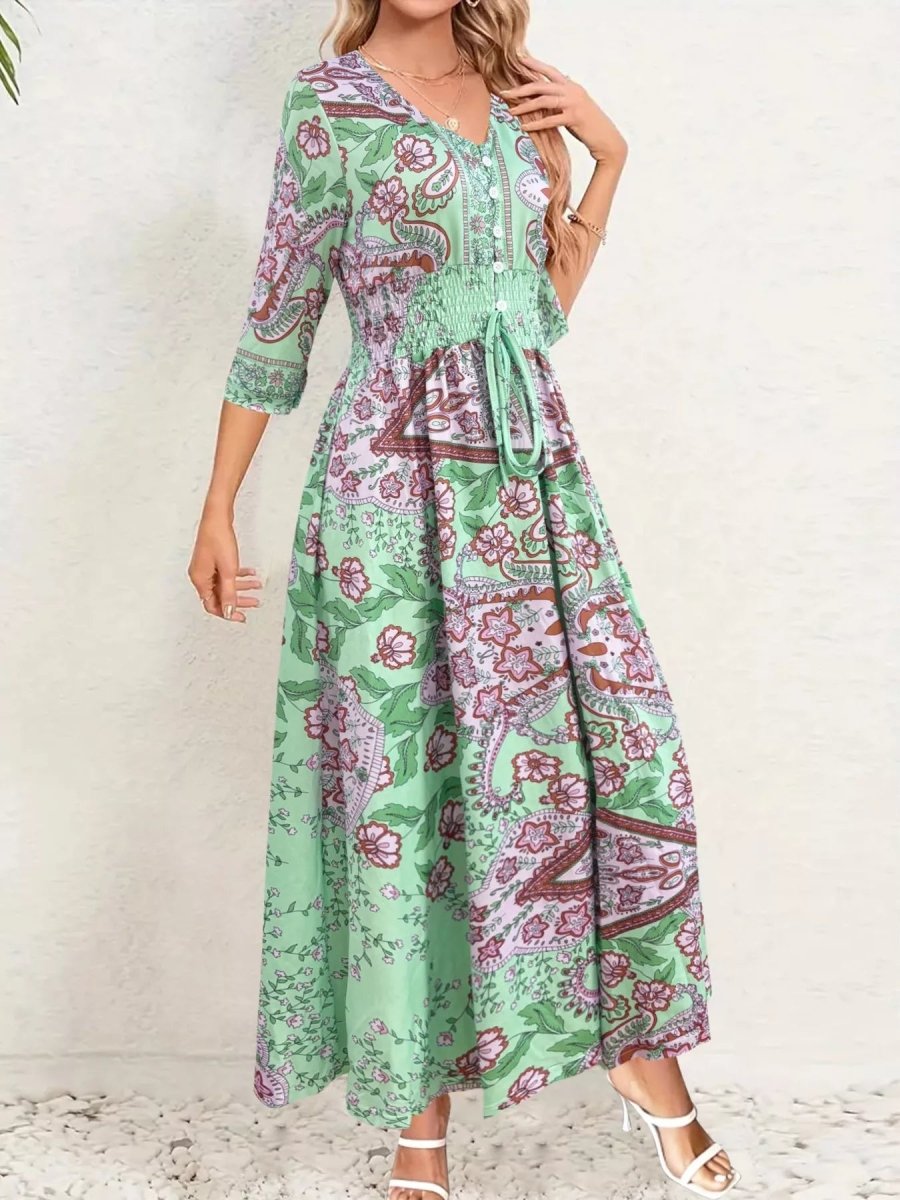 Women's Smocked Printed Half Sleeve Dress