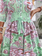 Women's Smocked Printed Half Sleeve Dress