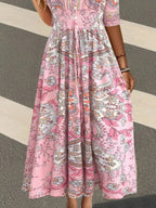 Women's Smocked Printed Half Sleeve Dress