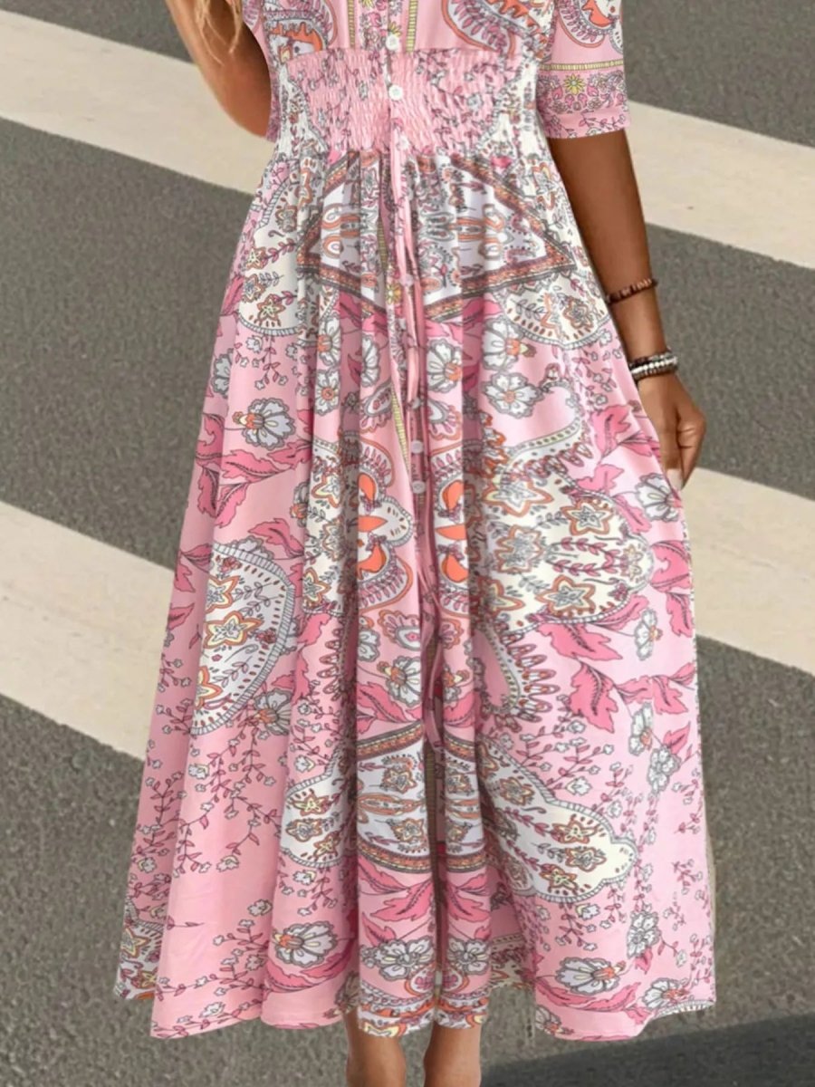 Women's Smocked Printed Half Sleeve Dress