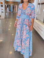 Women's Smocked Printed Half Sleeve Dress