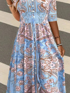 Women's Smocked Printed Half Sleeve Dress