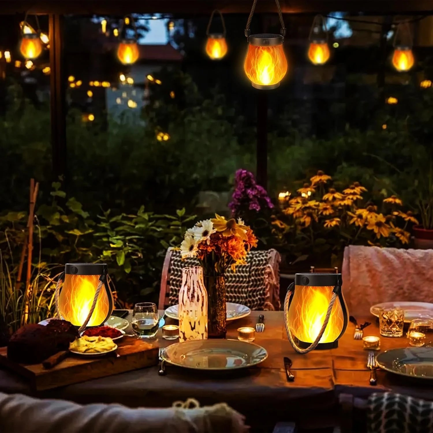Solar Flame Lantern - Waterproof Flickering LED Hanging Garden Light