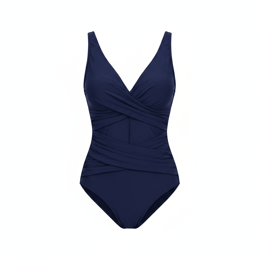 Sophisticated Fitted One-Piece Swimsuit with Textured Ruched Accents 1