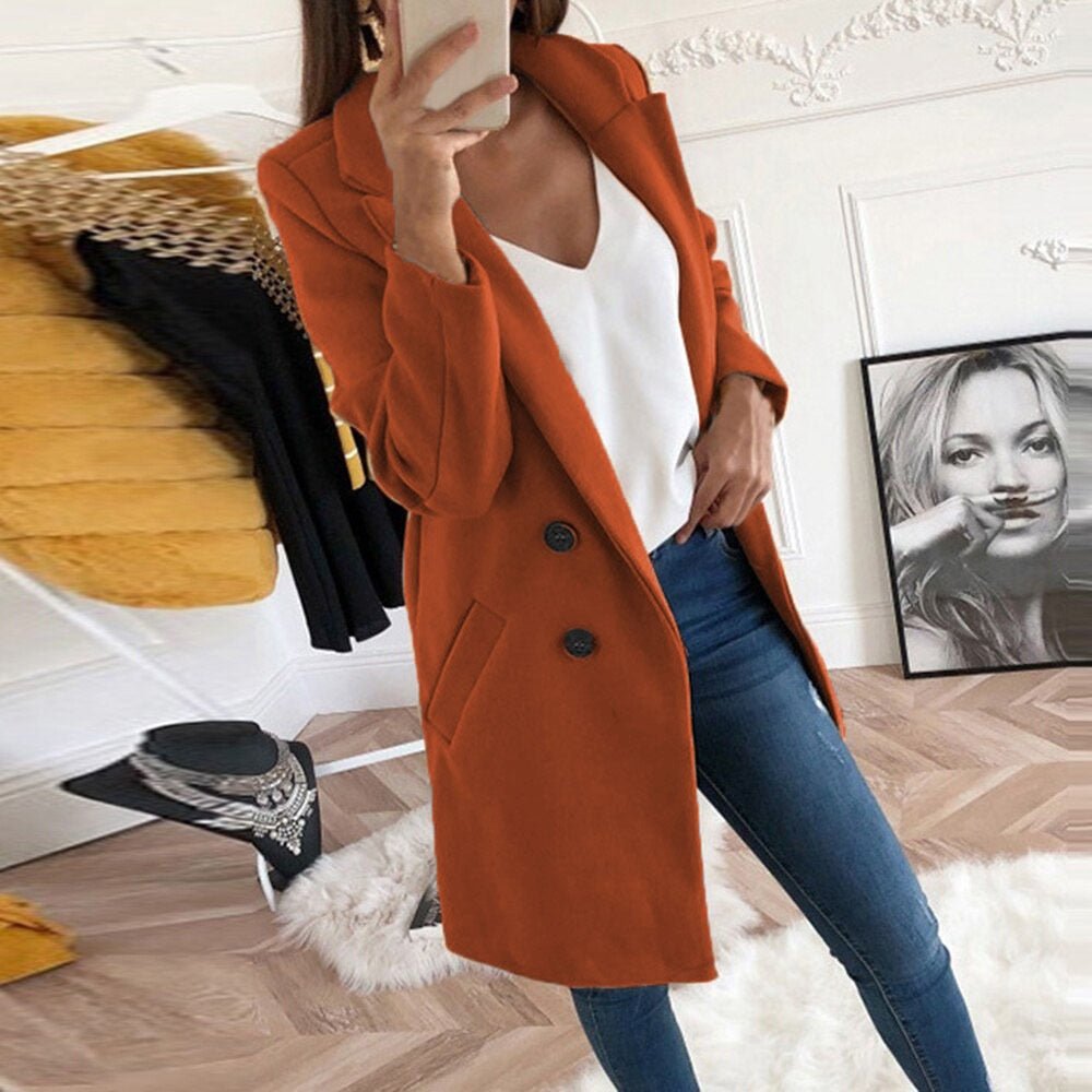 Aura | Women’s Stylish Coat – Chic Long-Line Tailoring & Refined Slimming Silhouette Dark Orange