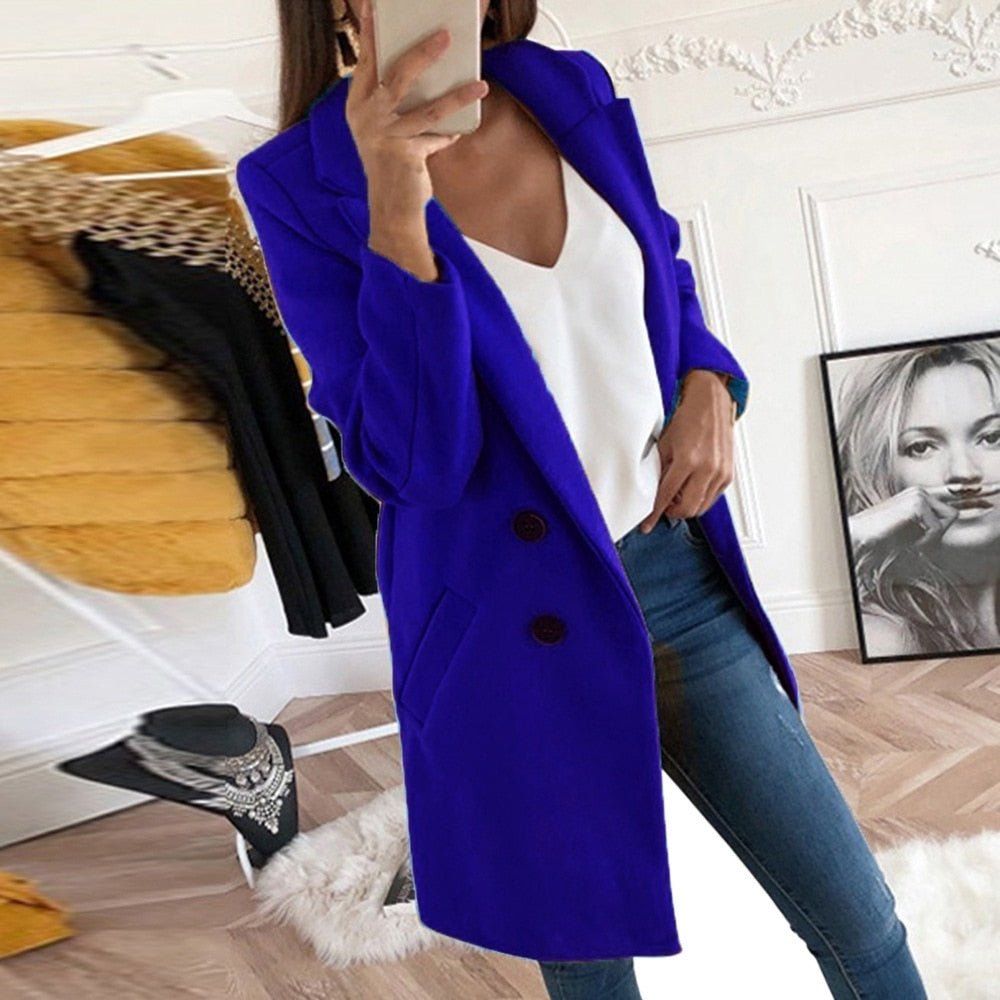 Aura | Women’s Stylish Coat – Chic Long-Line Tailoring & Refined Slimming Silhouette Navy Blue