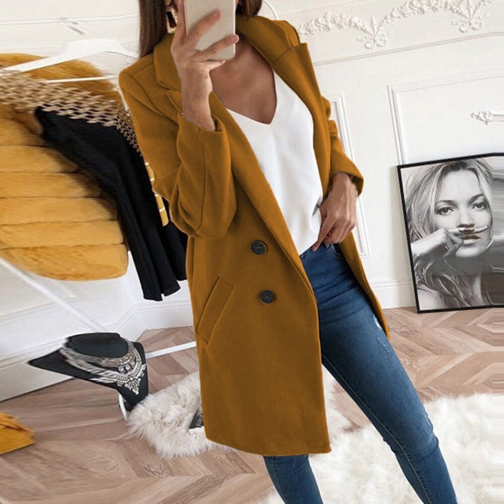 Aura | Women’s Stylish Coat – Chic Long-Line Tailoring & Refined Slimming Silhouette Brown