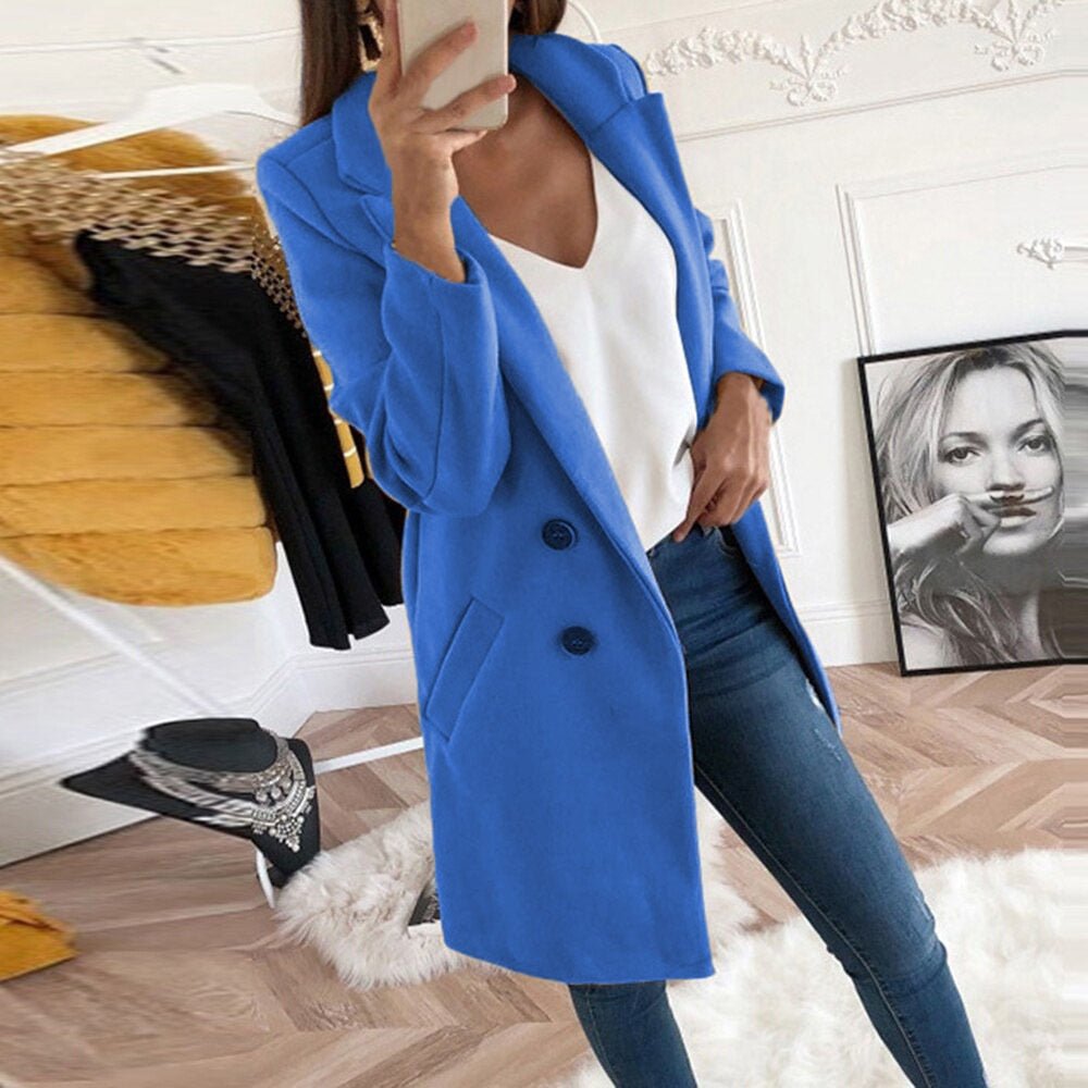 Aura | Women’s Stylish Coat – Chic Long-Line Tailoring & Refined Slimming Silhouette Light Blue