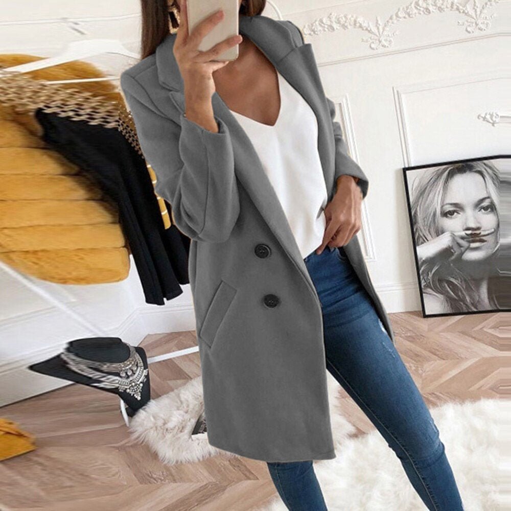 Aura | Women’s Stylish Coat – Chic Long-Line Tailoring & Refined Slimming Silhouette Grey