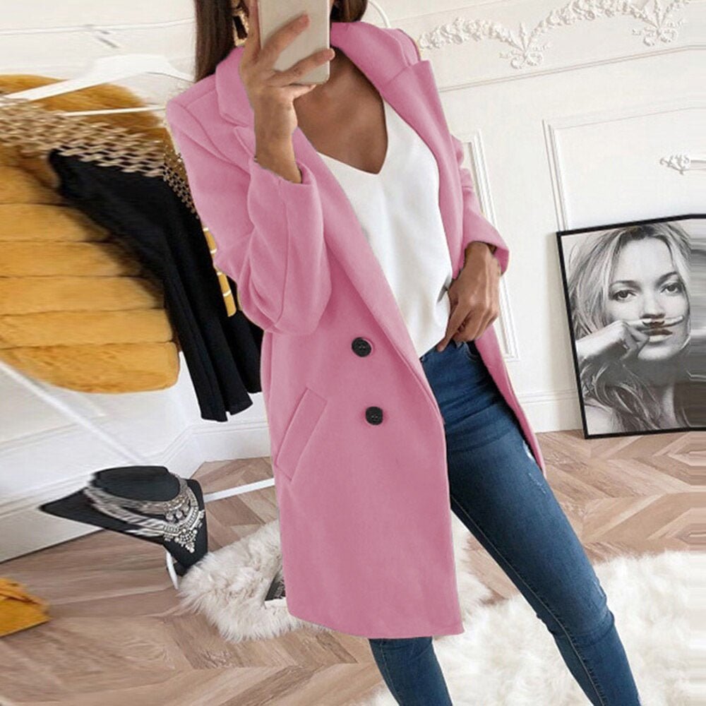 Aura | Women’s Stylish Coat – Chic Long-Line Tailoring & Refined Slimming Silhouette Pink