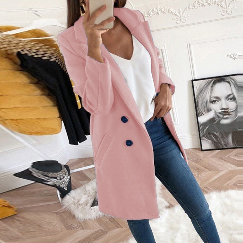 Aura | Women’s Stylish Coat – Chic Long-Line Tailoring & Refined Slimming Silhouette Light Pink