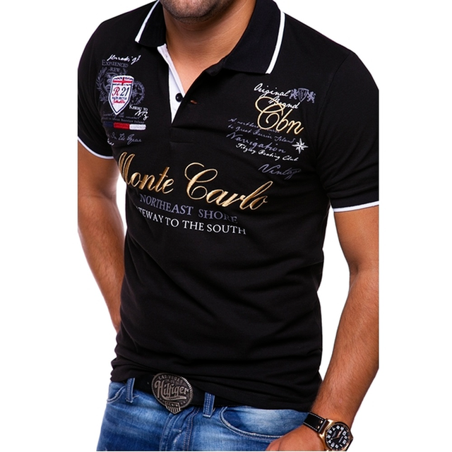 Stylish men's slim-fit polo shirt made of cotton, short sleeves 0