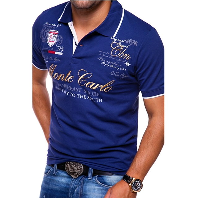 Stylish men's slim-fit polo shirt made of cotton, short sleeves 1