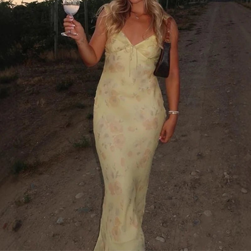 Summer Flower Printed Women's Sexy Low-cut Dress Sleeveless Backless Slim Sling Dresses 2025 Beach Vacation Lady Vestidos 1