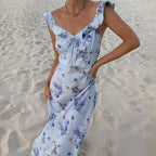 Summer Flower Printed Women's Sexy Low-cut Dress Sleeveless Backless Slim Sling Dresses 2025 Beach Vacation Lady Vestidos 7