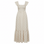 Summer Smocked Gingham Maxi Dress with Ruffle Sleeves