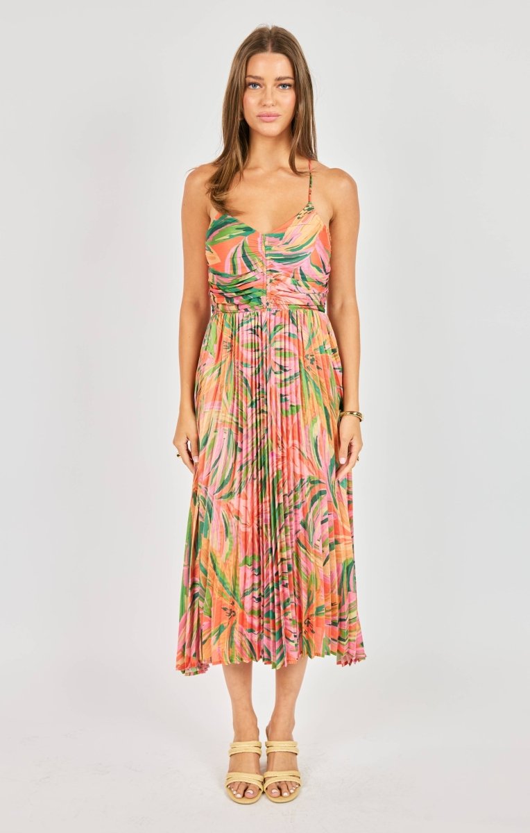 Women's Sunset Ridge Pleated Midi Dress Multicolour