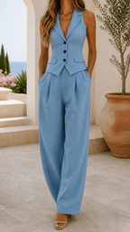Claudia | Elegant Vest and Wide-Leg Trousers Set Light Blue