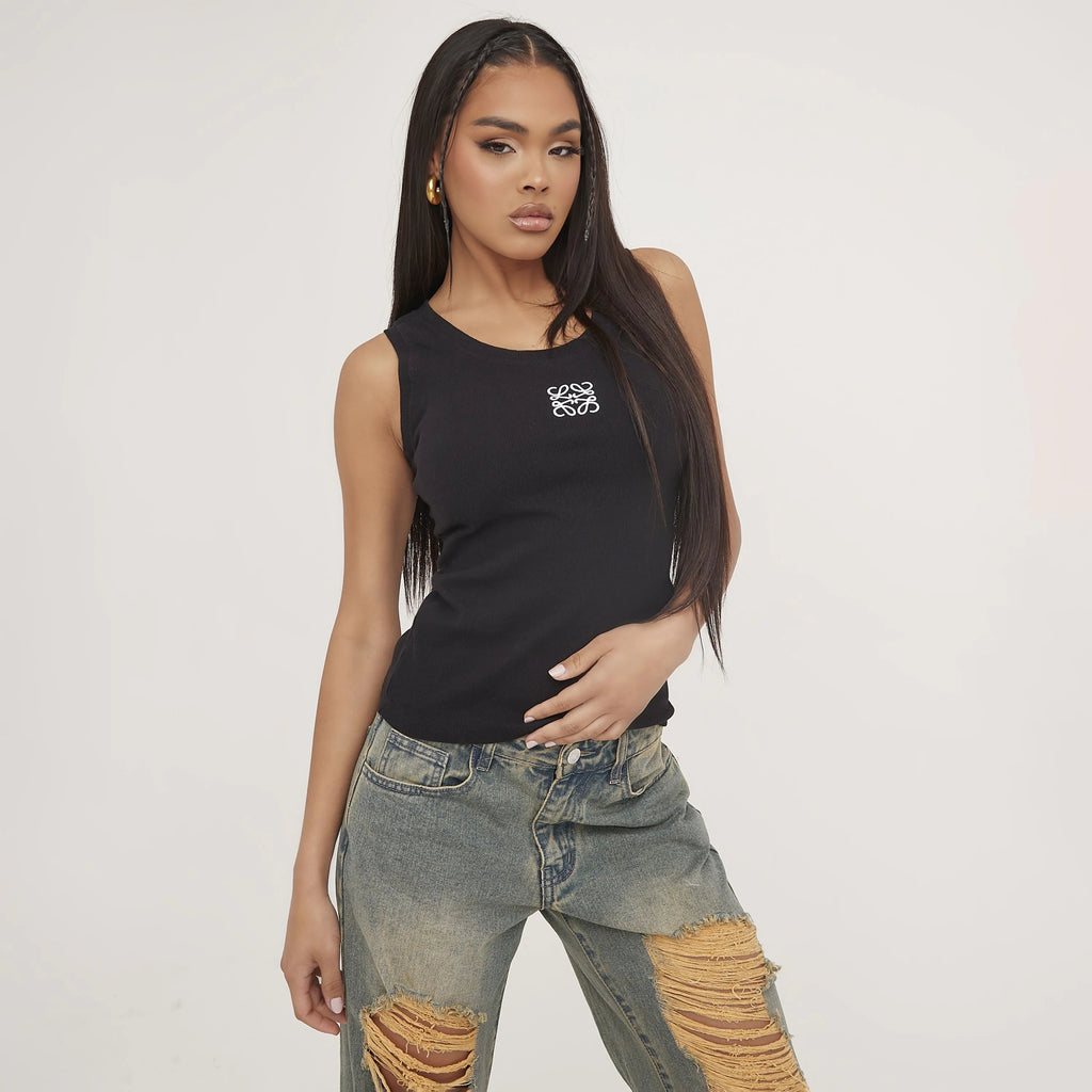 Tank Top Silky Cotton Minimalist Design Summer Black