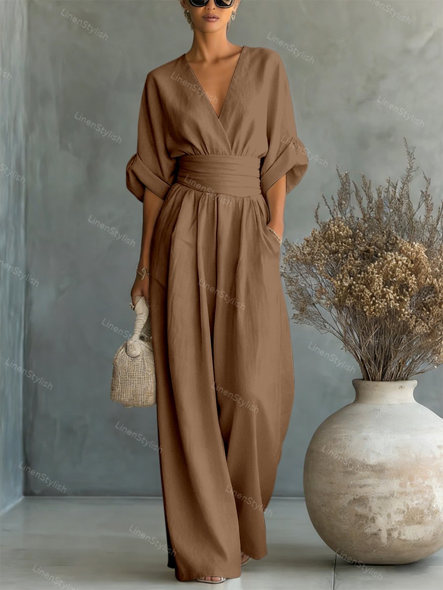 Martina | Elegant and Comfortable Women's Jumpsuit with V-Neck Khaki
