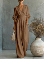 Martina | Elegant and Comfortable Women's Jumpsuit with V-Neck Khaki