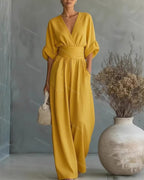 Martina | Elegant and Comfortable Women's Jumpsuit with V-Neck Yellow