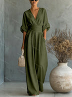 Martina | Elegant and Comfortable Women's Jumpsuit with V-Neck Military Green