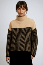 Women's Chevron Turtleneck Sweater Beige