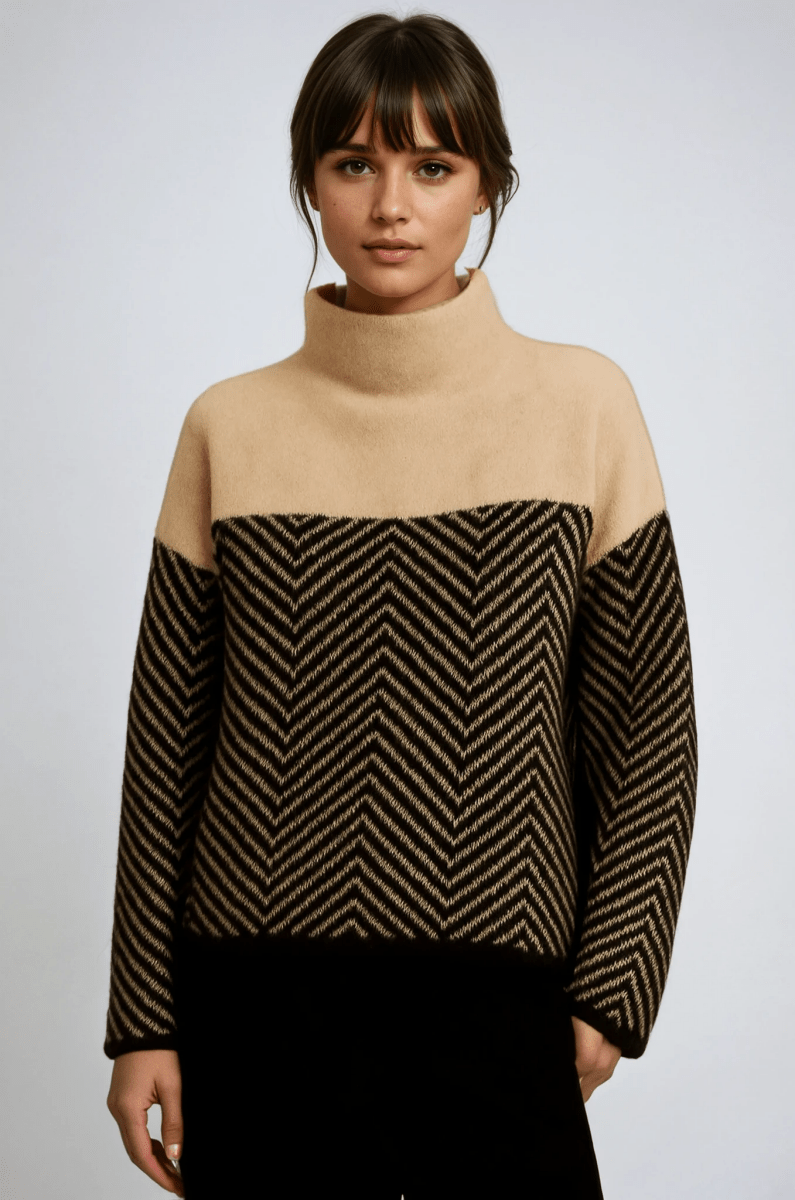 Women's Chevron Turtleneck Sweater Beige