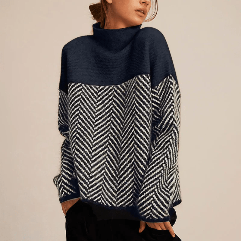 Women's Chevron Turtleneck Sweater Navy Blue