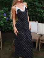 Tossy Lace V-Neck Patchwork Maxi Dress Women Backless High Waist Slim Spaghetti Contrast Party Dress Female Spring Long Dress 2