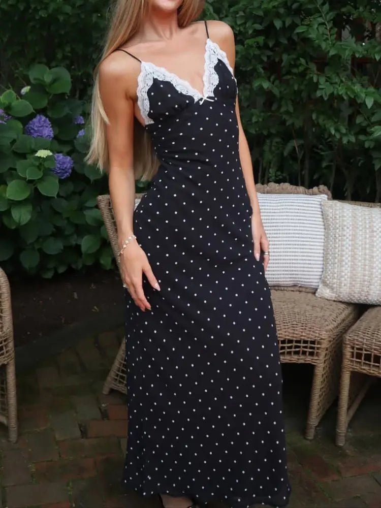 Tossy Lace V-Neck Patchwork Maxi Dress Women Backless High Waist Slim Spaghetti Contrast Party Dress Female Spring Long Dress 2