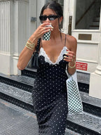 Tossy Lace V-Neck Patchwork Maxi Dress Women Backless High Waist Slim Spaghetti Contrast Party Dress Female Spring Long Dress 4