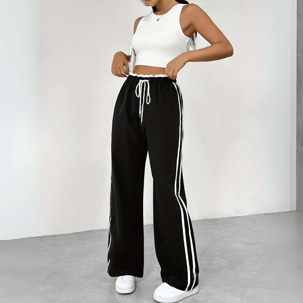 Trendy Sporty Pants With Wide Legs And High Waist For Relaxed Style And Comfort 0