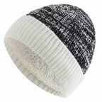 Two Tone Winter Beanie Hat with Fur Lining Men and Women Warm Knitted Cap