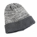 Two Tone Winter Beanie Hat with Fur Lining Men and Women Warm Knitted Cap