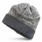 Two Tone Winter Beanie Hat with Fur Lining Men and Women Warm Knitted Cap