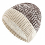 Two Tone Winter Beanie Hat with Fur Lining Men and Women Warm Knitted Cap Coffee 56cm-60cm